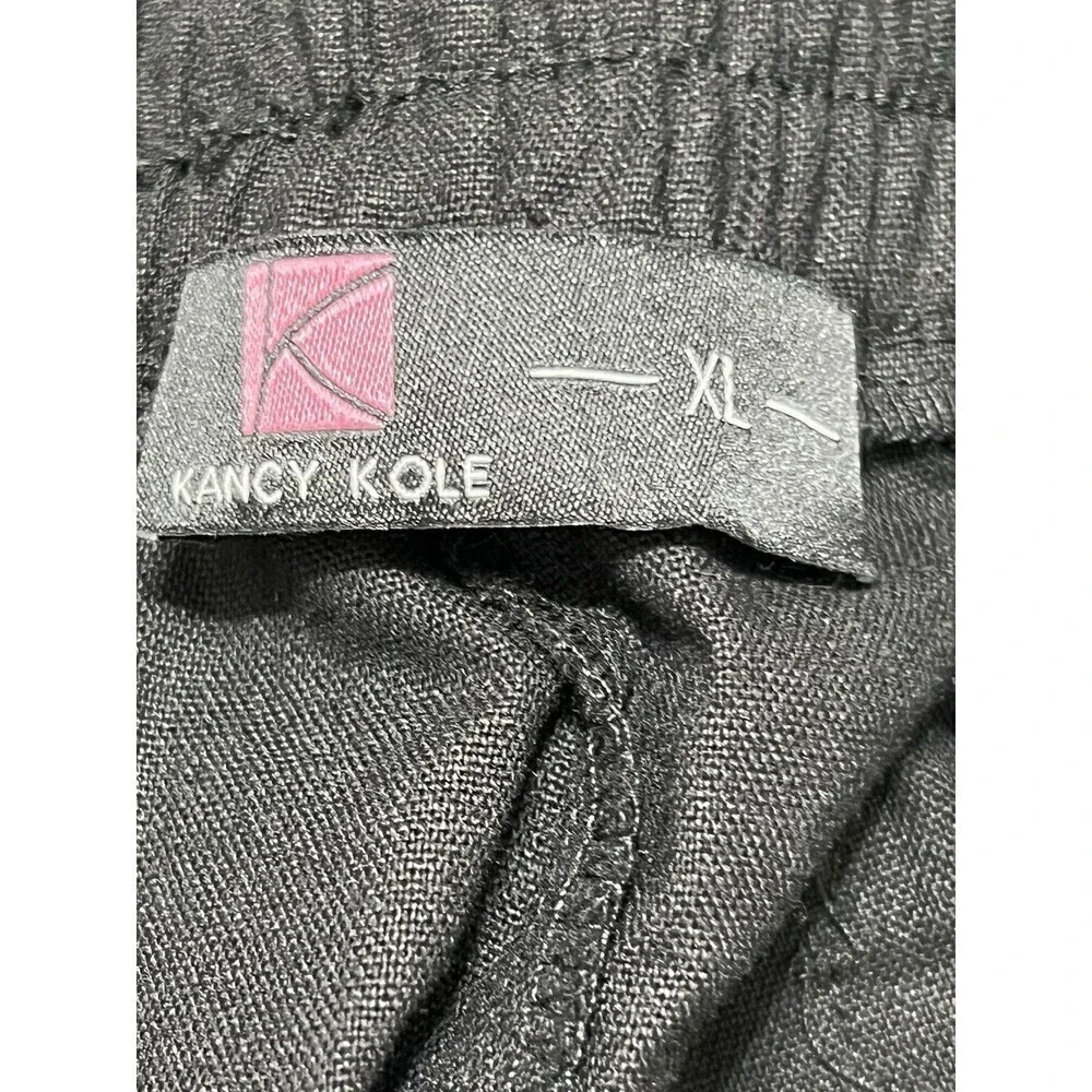 KANCY KOLE Womens Casual Shorts Size XL Elastic Waist Pull on Black Linen Blend